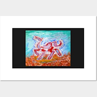 Abstract Horse Acrylic Painting - Red Variant Posters and Art